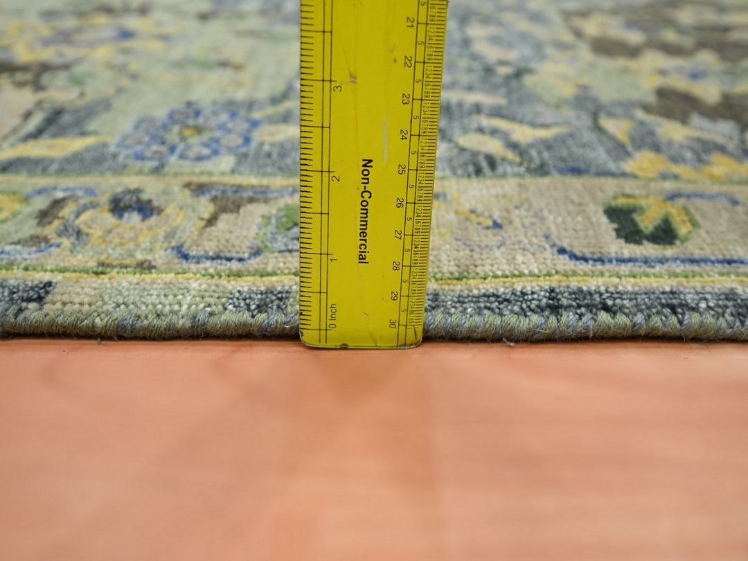 2'7" x 13'9" New Hand Knotted Green Wool Runner Oriental Rug - MOA10275844