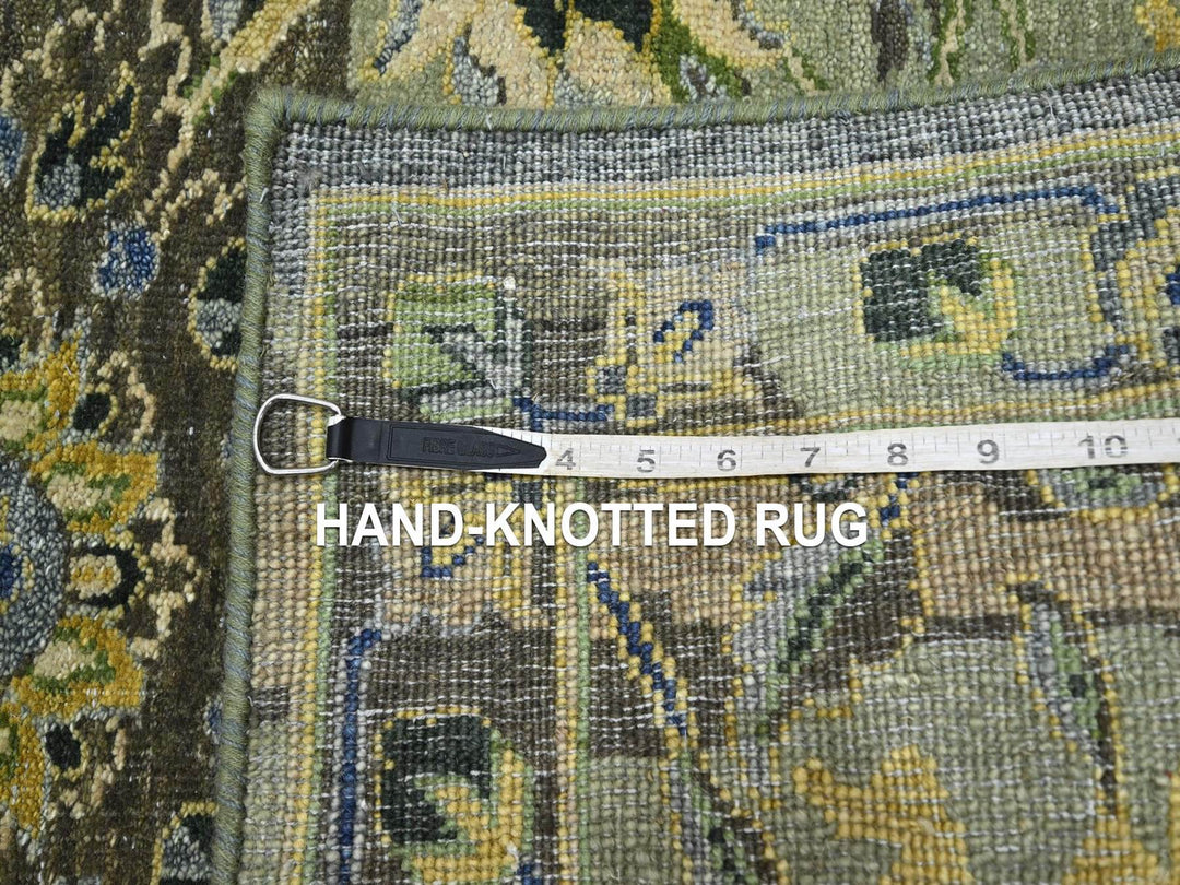 2'7" x 13'9" New Hand Knotted Green Wool Runner Oriental Rug - MOA10275844