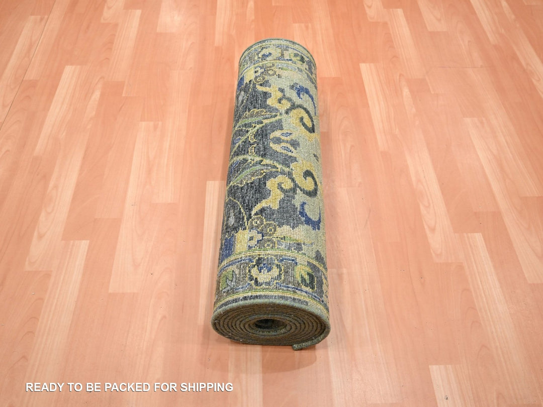 2'8" x 16'3" New Hand Knotted Green Wool Runner Oriental Rug - MOA10275846