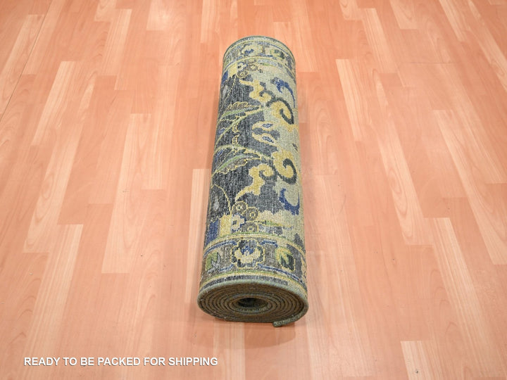 2'8" x 16'3" New Hand Knotted Green Wool Runner Oriental Rug - MOA10275846