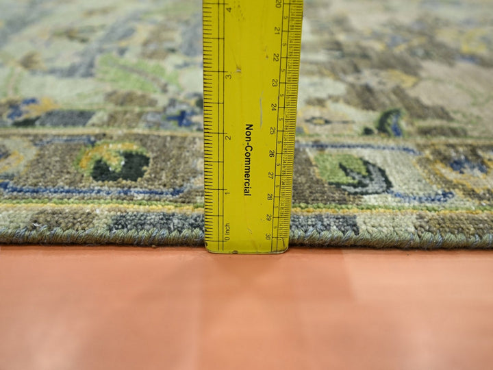 2'8" x 16'3" New Hand Knotted Green Wool Runner Oriental Rug - MOA10275846