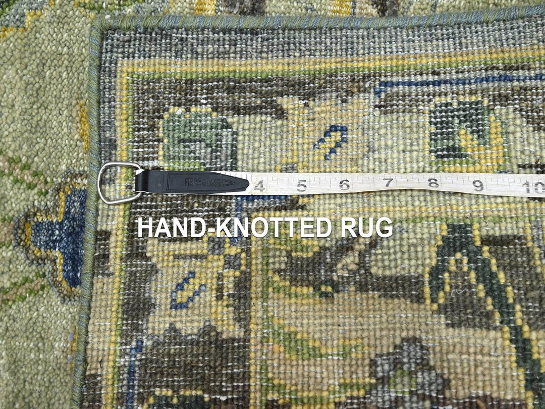 2'8" x 16'3" New Hand Knotted Green Wool Runner Oriental Rug - MOA10275846