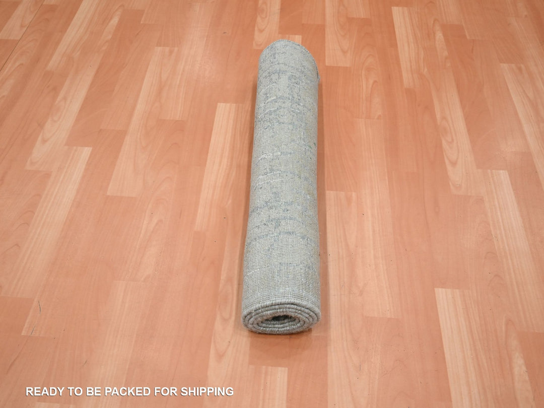 2'4" x 6'0" New Hand Knotted Grey Wool & Silk Runner Oriental Rug - MOA10275847