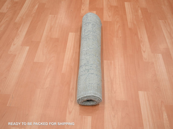 2'4" x 6'0" New Hand Knotted Grey Wool & Silk Runner Oriental Rug - MOA10275847