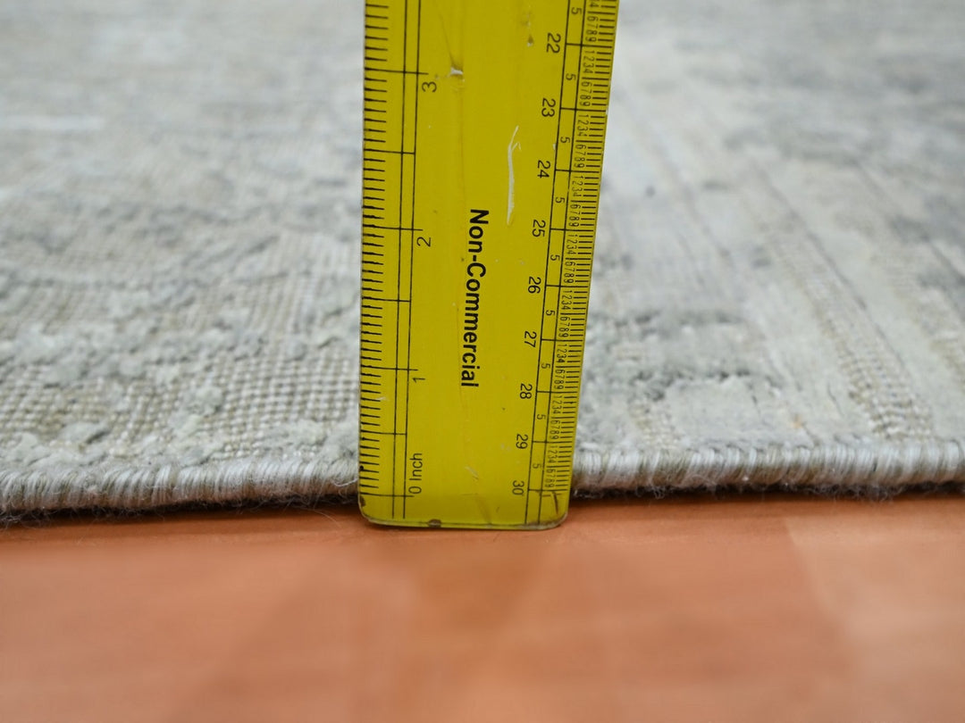 2'4" x 6'0" New Hand Knotted Grey Wool & Silk Runner Oriental Rug - MOA10275847