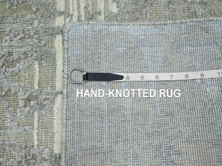 2'4" x 6'0" New Hand Knotted Grey Wool & Silk Runner Oriental Rug - MOA10275847