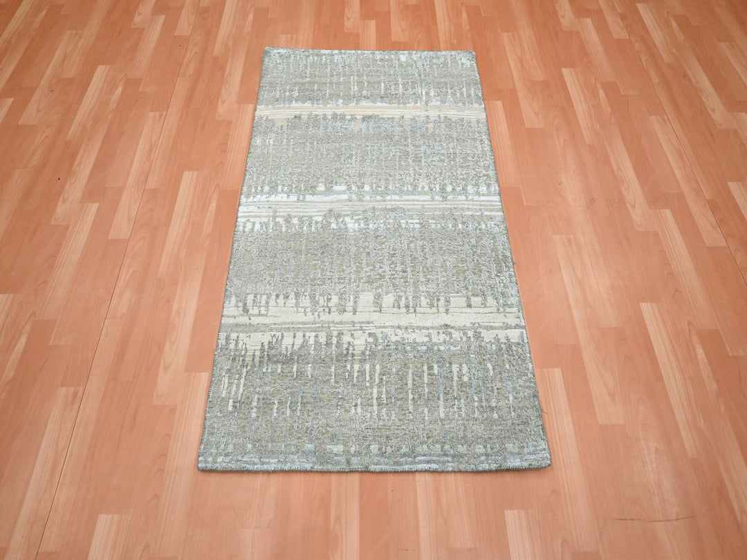 3'0" x 4'11" New Hand Knotted Grey Wool & Silk Rectangle Oriental Rug - MOA10275848