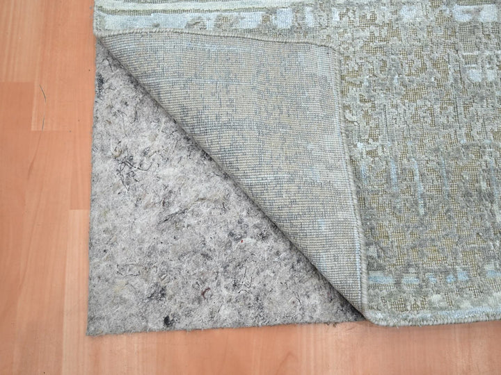 2'5" x 8'0" New Hand Knotted Grey Wool & Silk Runner Oriental Rug - MOA10275849