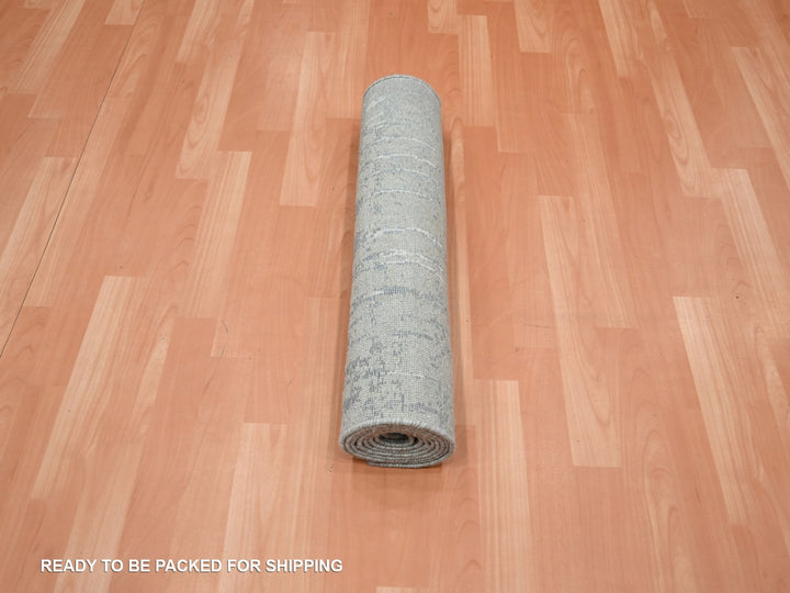 2'5" x 8'0" New Hand Knotted Grey Wool & Silk Runner Oriental Rug - MOA10275849