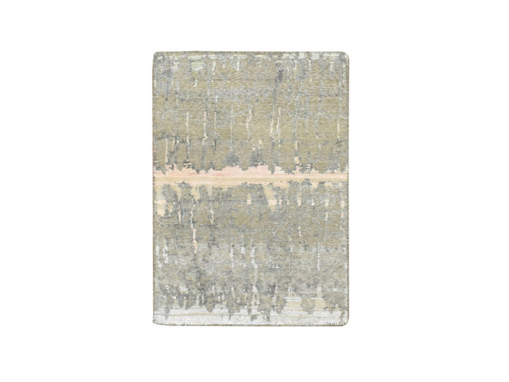 2'0" x 2'10" New Hand Knotted Grey Wool & Silk Rectangle Oriental Rug - MOA10275851