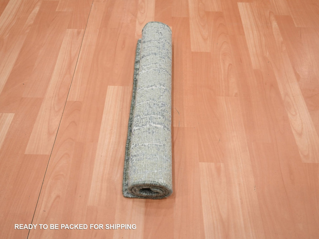 2'0" x 2'10" New Hand Knotted Grey Wool & Silk Rectangle Oriental Rug - MOA10275851