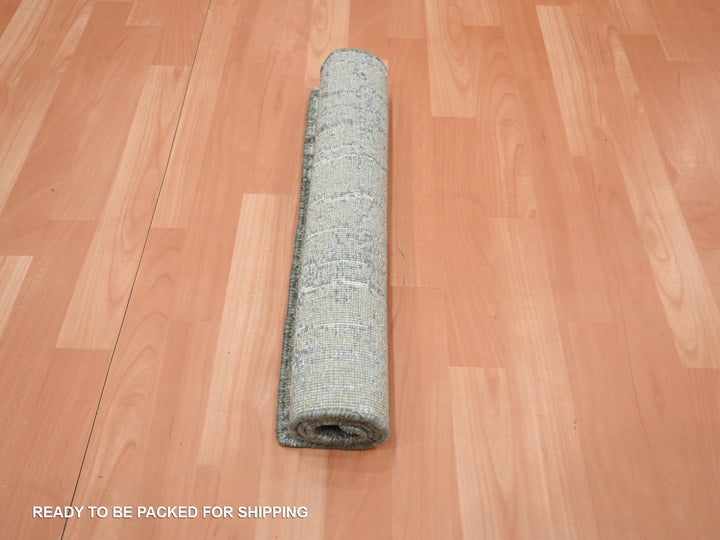 2'0" x 2'10" New Hand Knotted Grey Wool & Silk Rectangle Oriental Rug - MOA10275851