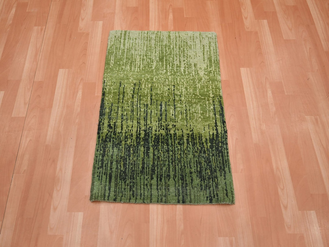 2'0" x 3'0" New Hand Knotted Green Wool Rectangle Oriental Rug - MOA10275852