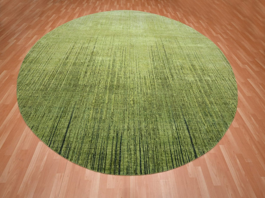 12'1" x 12'1" New Hand Knotted Green Wool Round Oriental Rug - MOA10275856