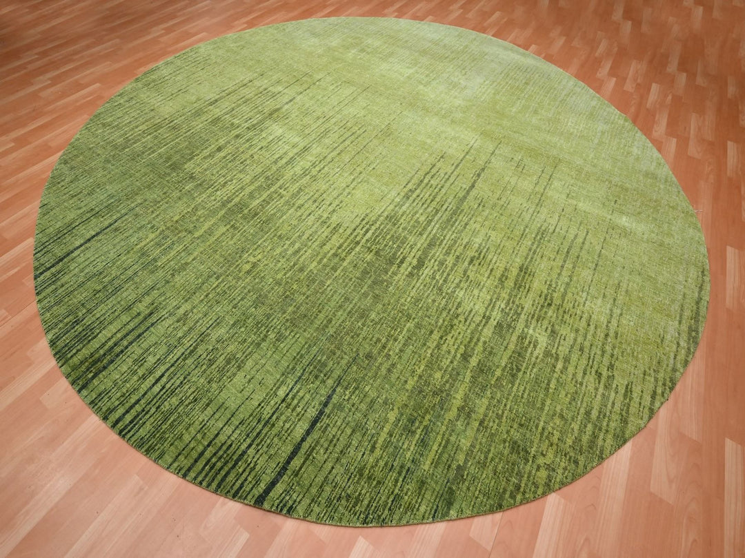 12'1" x 12'1" New Hand Knotted Green Wool Round Oriental Rug - MOA10275856