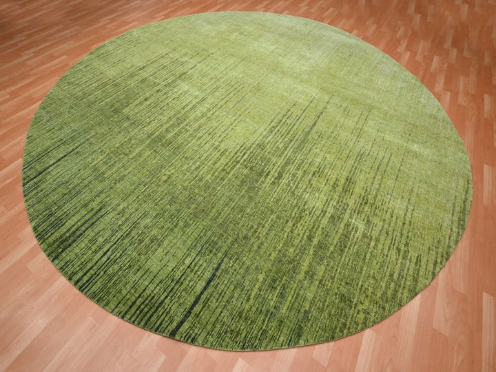 12'1" x 12'1" New Hand Knotted Green Wool Round Oriental Rug - MOA10275856