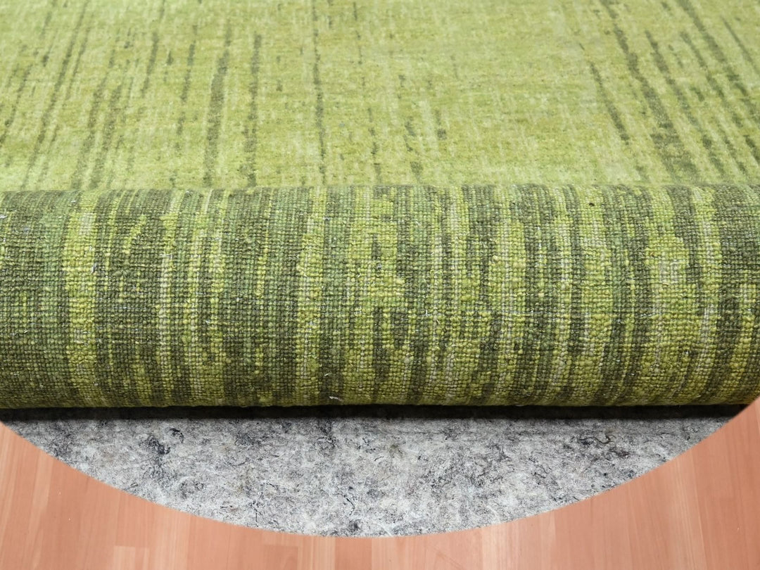 12'1" x 12'1" New Hand Knotted Green Wool Round Oriental Rug - MOA10275856