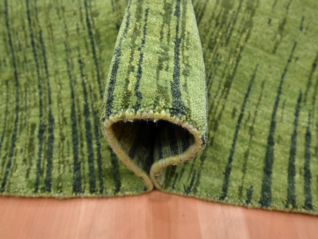 12'1" x 12'1" New Hand Knotted Green Wool Round Oriental Rug - MOA10275856