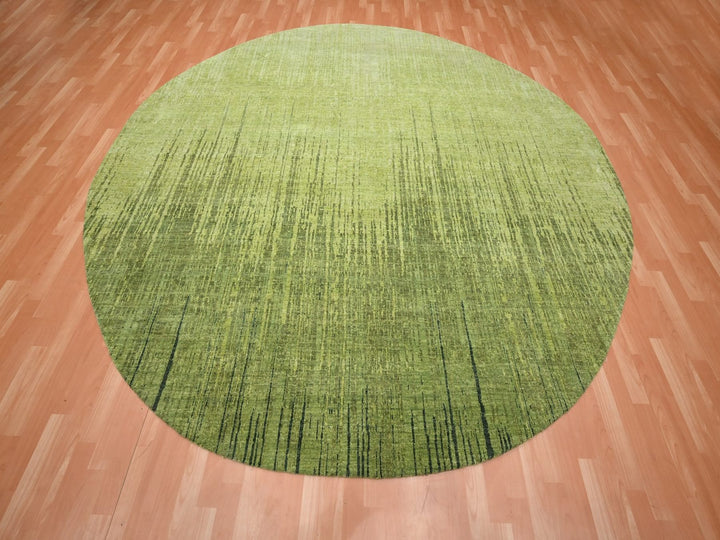 9'11" x 9'11" New Hand Knotted Green Wool Round Oriental Rug - MOA10275857