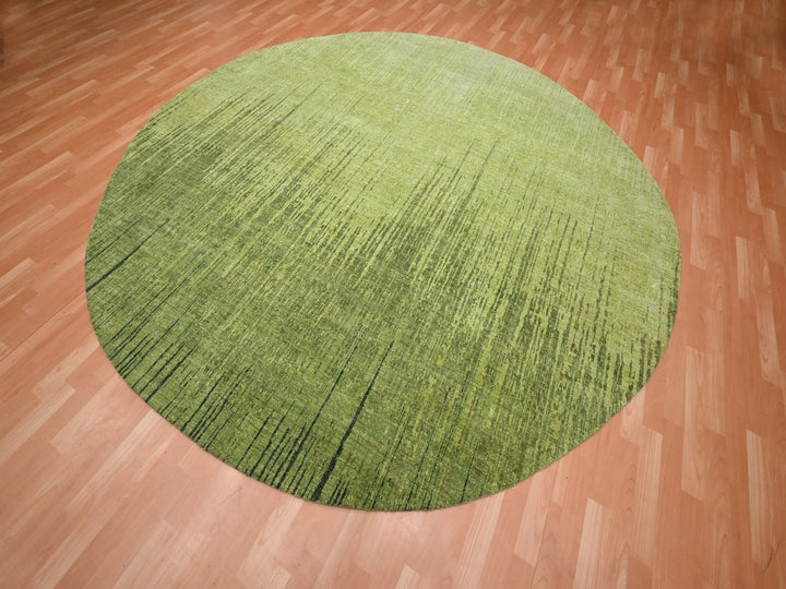 9'11" x 9'11" New Hand Knotted Green Wool Round Oriental Rug - MOA10275857