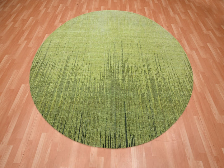 8'1" x 8'1" New Hand Knotted Green Wool Round Oriental Rug - MOA10275858