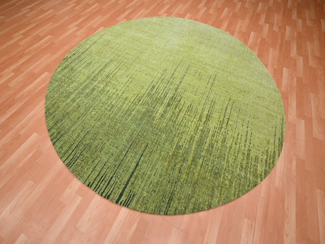 8'1" x 8'1" New Hand Knotted Green Wool Round Oriental Rug - MOA10275858