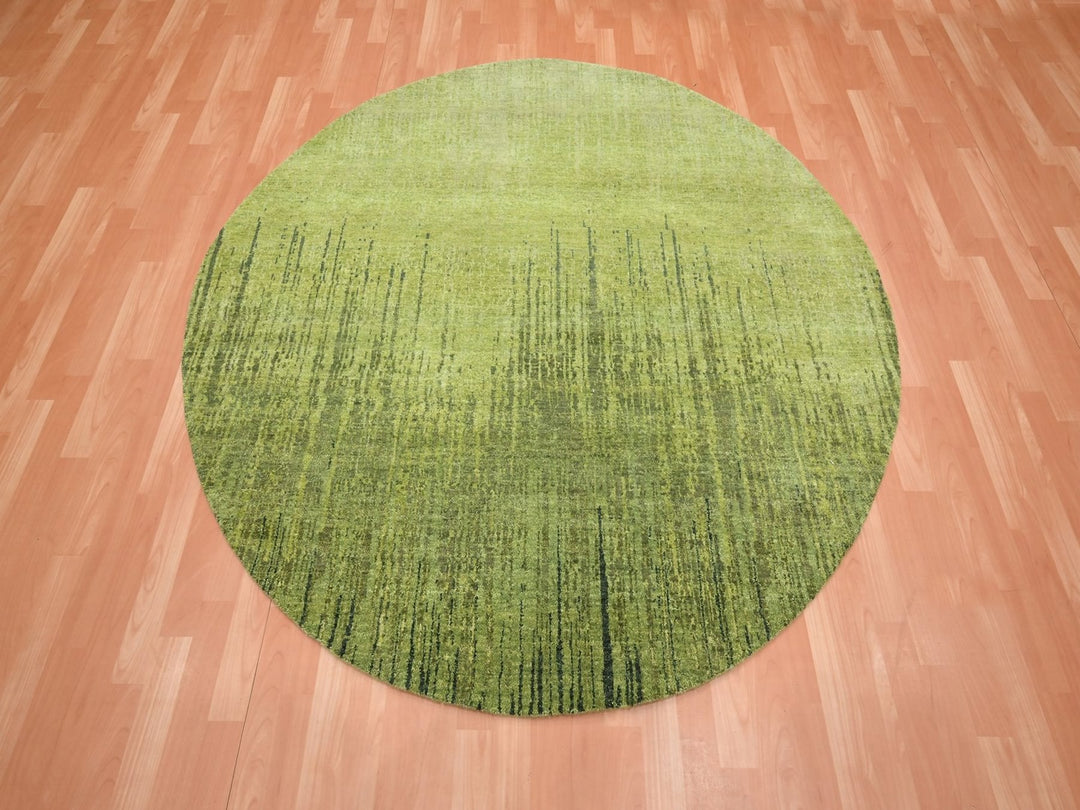 6'2" x 6'2" New Hand Knotted Green Wool Round Oriental Rug - MOA10275859