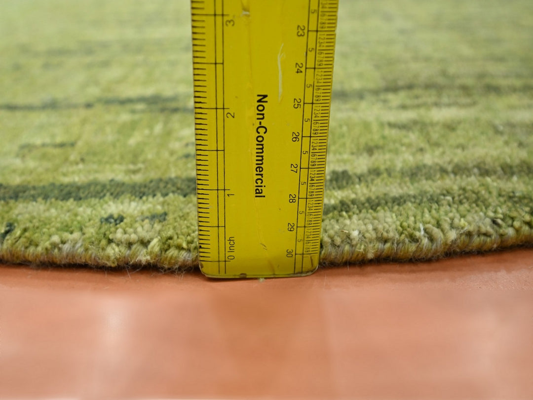 6'2" x 6'2" New Hand Knotted Green Wool Round Oriental Rug - MOA10275859