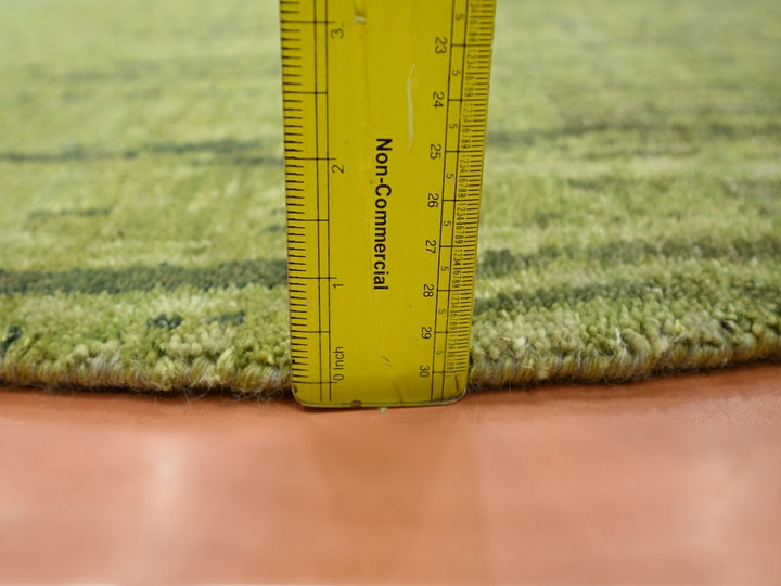 6'2" x 6'2" New Hand Knotted Green Wool Round Oriental Rug - MOA10275859