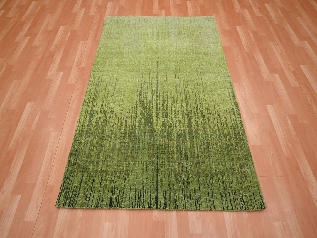 4'1" x 6'3" New Hand Knotted Green Wool Rectangle Oriental Rug - MOA10275860