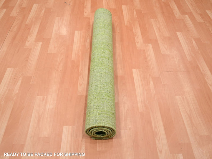 4'1" x 6'3" New Hand Knotted Green Wool Rectangle Oriental Rug - MOA10275860