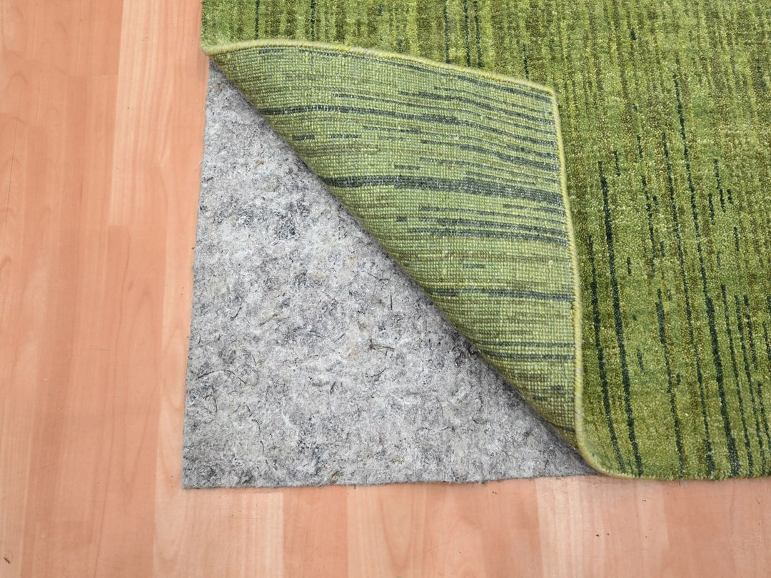 2'7" x 10'3" New Hand Knotted Green Wool Runner Oriental Rug - MOA10275861