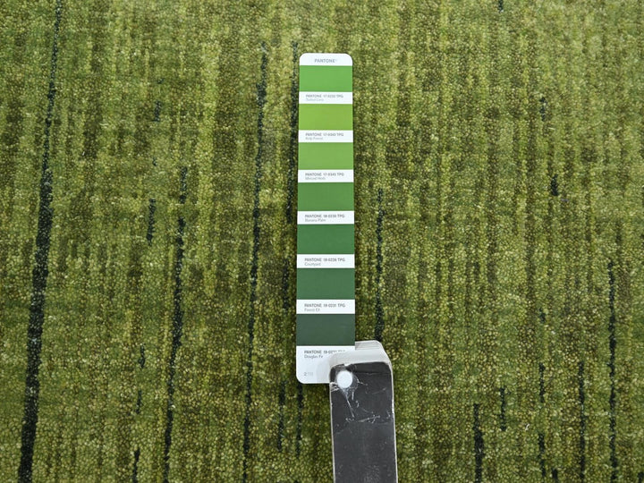 2'7" x 10'3" New Hand Knotted Green Wool Runner Oriental Rug - MOA10275861