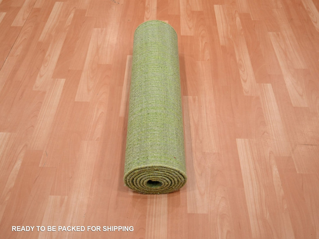 2'7" x 10'3" New Hand Knotted Green Wool Runner Oriental Rug - MOA10275861