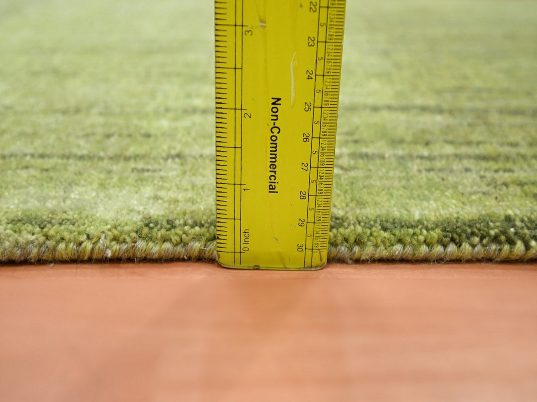 2'7" x 10'3" New Hand Knotted Green Wool Runner Oriental Rug - MOA10275861