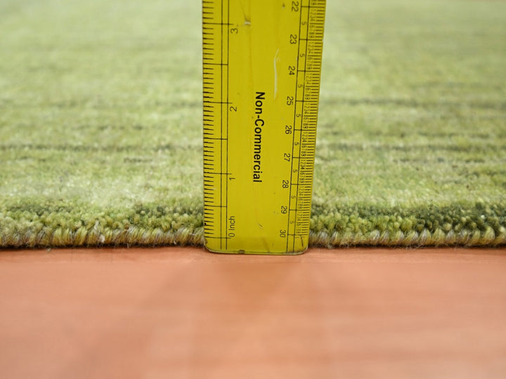 2'7" x 10'3" New Hand Knotted Green Wool Runner Oriental Rug - MOA10275861