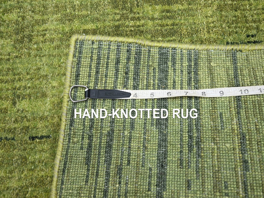 2'7" x 10'3" New Hand Knotted Green Wool Runner Oriental Rug - MOA10275861