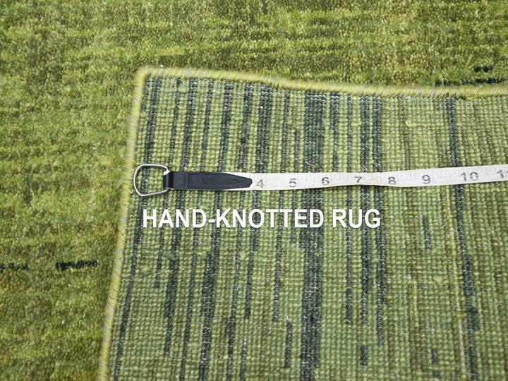 2'7" x 10'3" New Hand Knotted Green Wool Runner Oriental Rug - MOA10275861