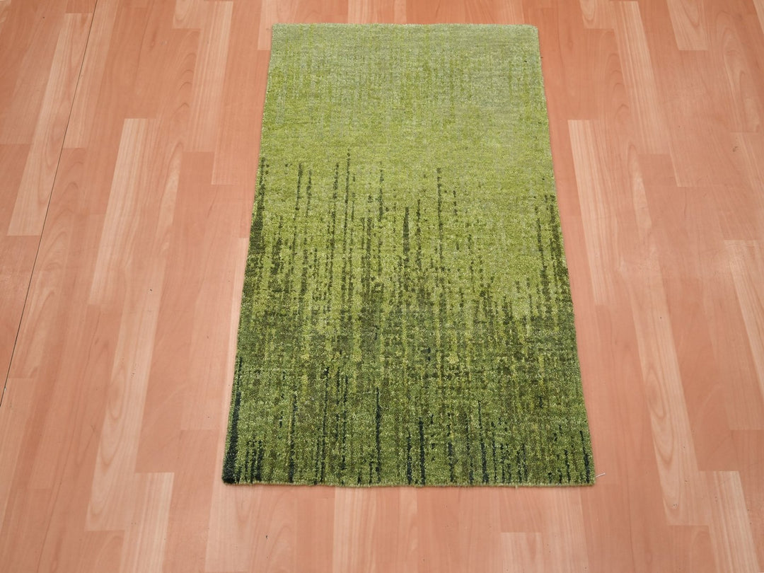 2'1" x 3'2" New Hand Knotted Green Wool Rectangle Oriental Rug - MOA10275862