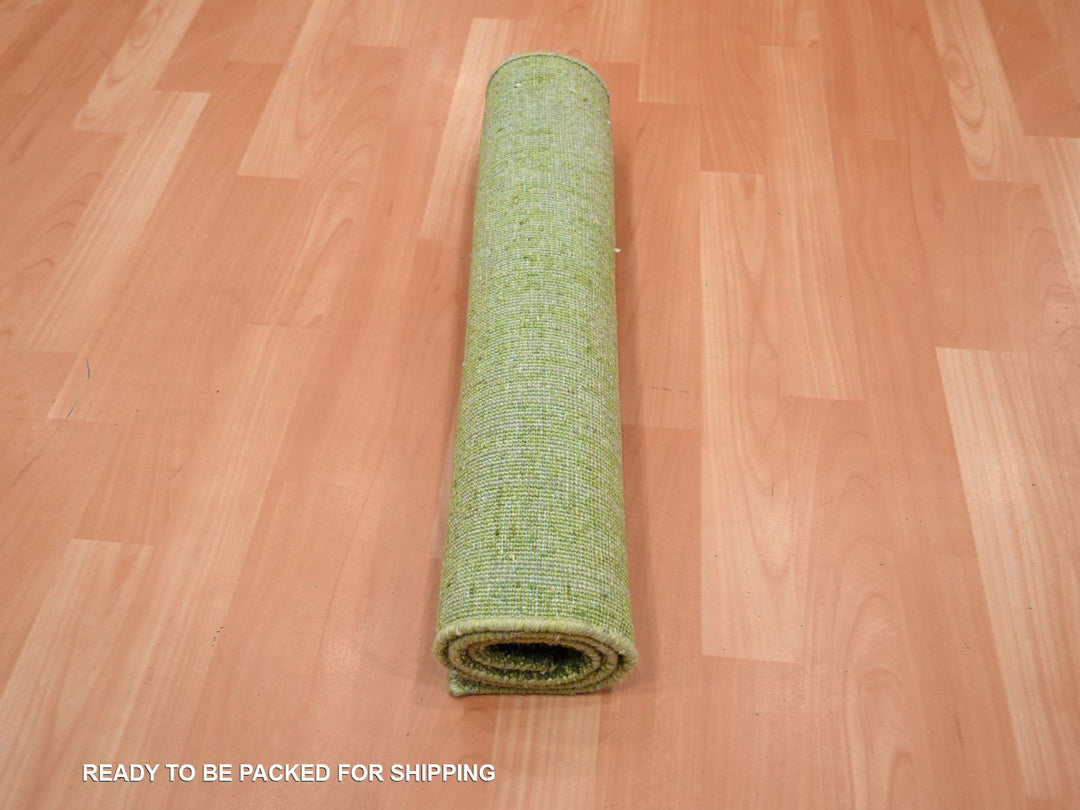 2'1" x 3'2" New Hand Knotted Green Wool Rectangle Oriental Rug - MOA10275862