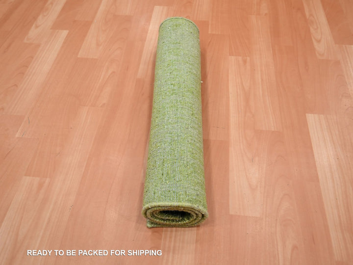 2'1" x 3'2" New Hand Knotted Green Wool Rectangle Oriental Rug - MOA10275862