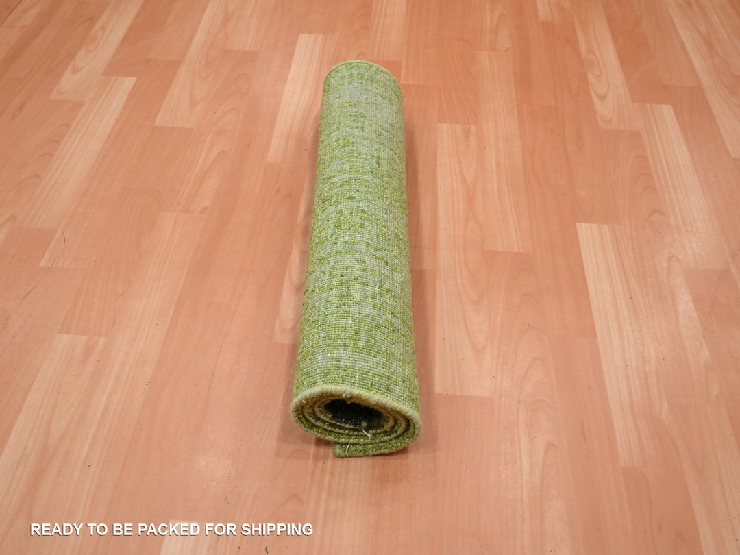 2'1" x 3'3" New Hand Knotted Green Wool Rectangle Oriental Rug - MOA10275863