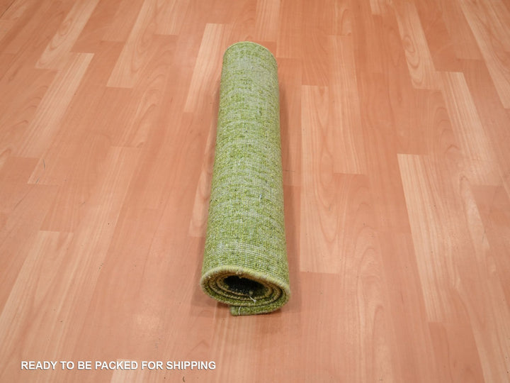 2'1" x 3'3" New Hand Knotted Green Wool Rectangle Oriental Rug - MOA10275863