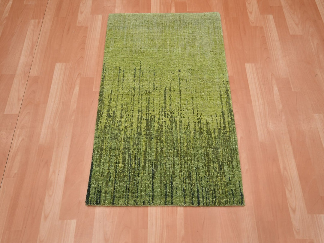 2'1" x 3'3" New Hand Knotted Green Wool Rectangle Oriental Rug - MOA10275864
