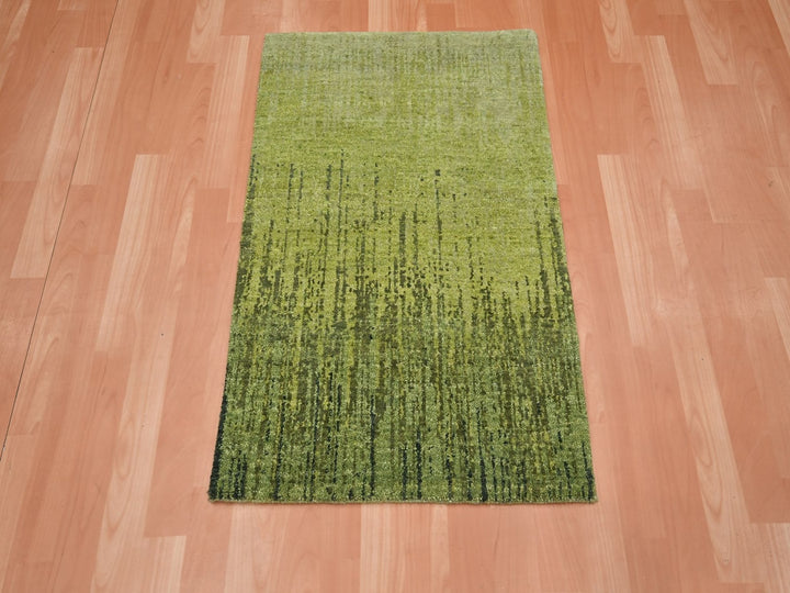 2'1" x 3'3" New Hand Knotted Green Wool Rectangle Oriental Rug - MOA10275864