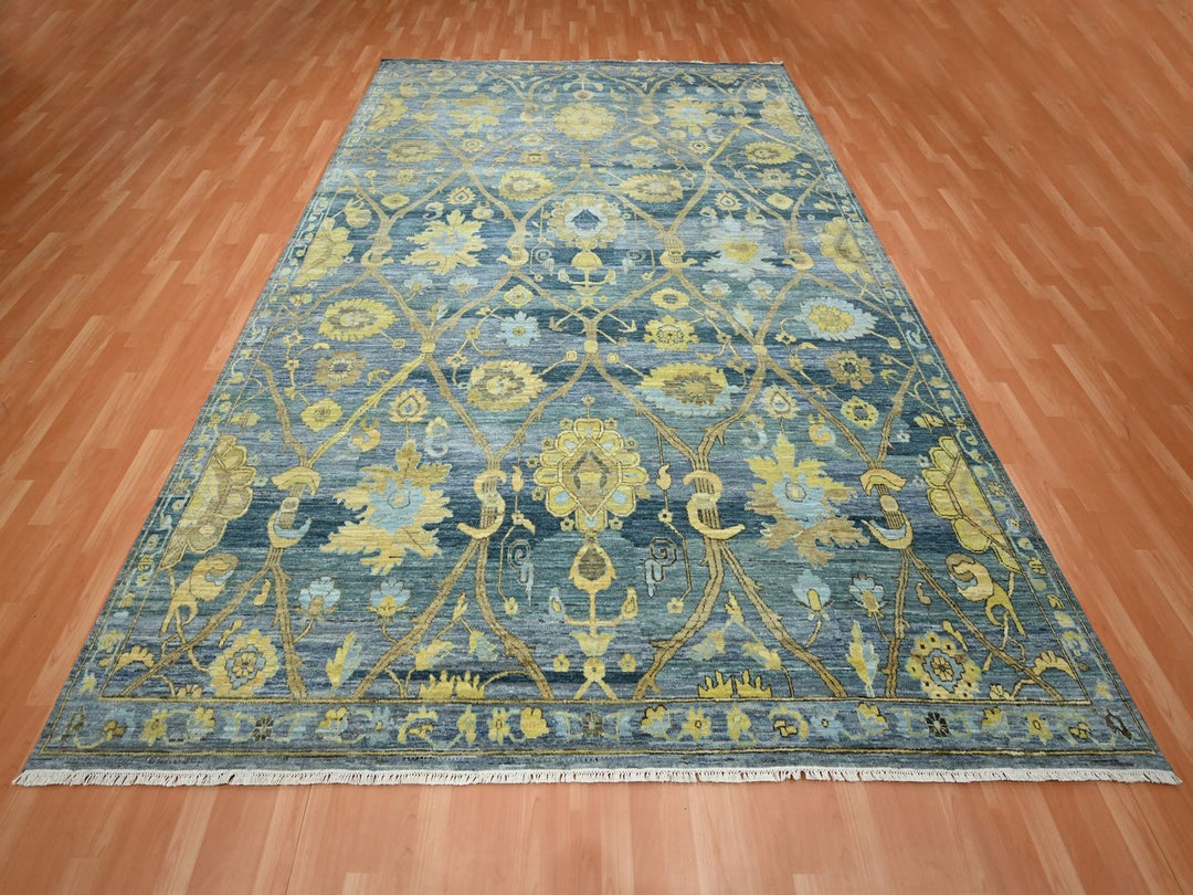 9'1" x 12'0" New Hand Knotted Blue Wool Rectangle Oriental Rug - MOA10275865