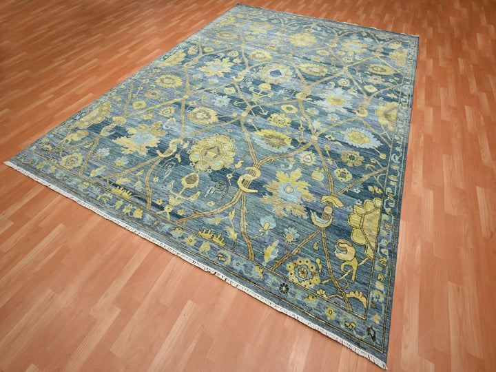 9'1" x 12'0" New Hand Knotted Blue Wool Rectangle Oriental Rug - MOA10275865