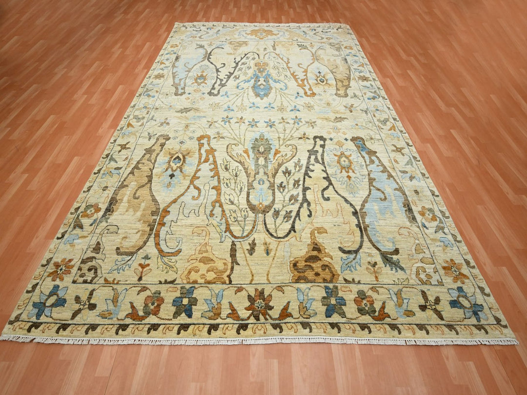 9'0" x 12'5" New Hand Knotted Beige Wool Rectangle Oriental Rug - MOA10275866