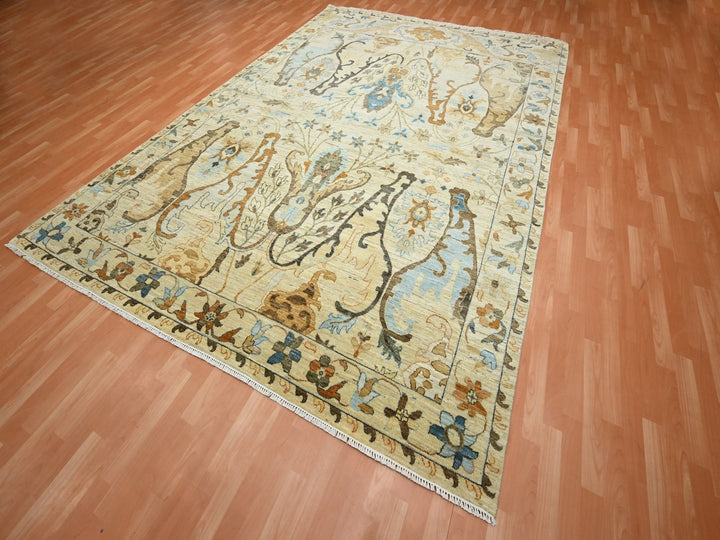 9'0" x 12'5" New Hand Knotted Beige Wool Rectangle Oriental Rug - MOA10275866