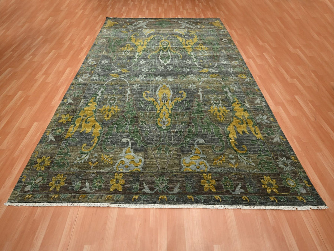 9'1" x 11'10" New Hand Knotted Grey Wool Rectangle Oriental Rug - MOA10275867